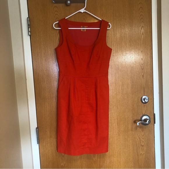 Tory Burch Leena Twill Sheath Midi Knee Length Dress Red Sz 6 - Picture 3 of 16